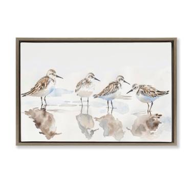 Imagem de Stupell Industries Sandpipers Shore Reflection Brown Floater Framed Canvas Wall Art Design by Petal Prints Design, 25 x 17