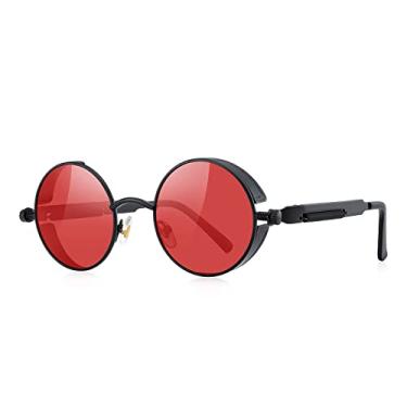 Imagem de MERRY'S Óculos de sol góticos Steampunk para mulheres e homens, armação de metal com lentes redondas S567, Preto e vermelho, free