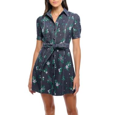 Imagem de Shoshanna Vestido feminino Dasia floral estampado denim Archie, Lavagem escura/lilás, 46