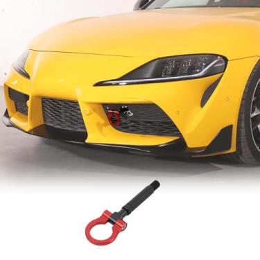 Imagem de Gancho de reboque para para-choque dianteiro compatível com Toyota Supra GR A90 A91 MK5 2019-2024, anel de gancho de reboque dianteiro estilo corrida, acessórios de engate de reboque externo
