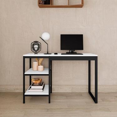 Imagem de Home Office Slim Aço Mdf Com Estante Livros Preto Branco