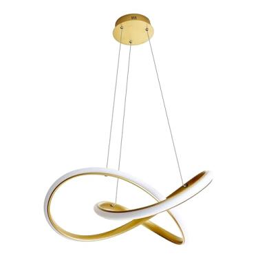 Imagem de Lustre Luminária Pendente Modelo Led Infinito 50cm Multicolor 40W Bivolt Dourado Pendente para Sala Lustre para Mesa de Jantar, Luminária para Quarto Moderna