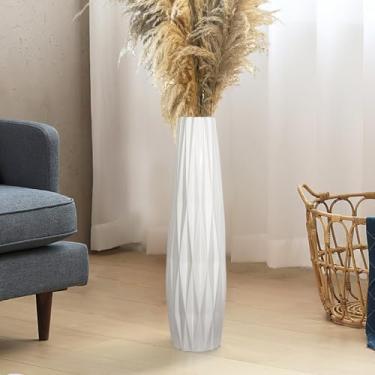 Imagem de TDIAVH Vaso de cerâmica branca, vasos brancos grandes de 61 cm para chão, sala de estar, quarto, escritório, vaso alto de esmalte brilhante para flores, vasos de cerâmica decorativos para decoração de