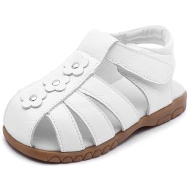 Imagem de Sandálias femininas infantis de couro para meninas, bebês, meninas, princesas, sapatos, G-whtie 3 Flowers, 4 Toddler