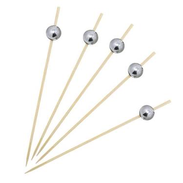 Imagem de Espeto De Bambu 50 Un Bola Prata Palito Decorativo Drink - Oriental