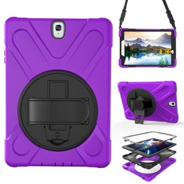 Imagem de Capa para Samsung Galaxy Tab S3 9.7 2017 (SM-T820/T825/T827), capa protetora portátil resistente à prova de quedas com suporte giratório 360, alça e alça de ombro, caneta Stylus (roxo novo)