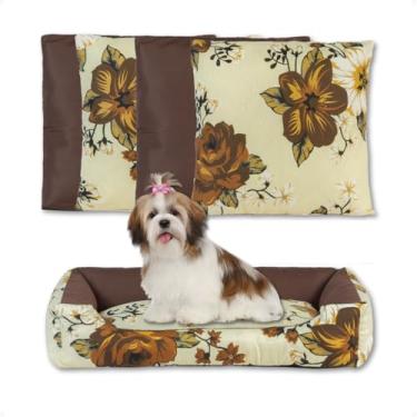 Imagem de Cama Para Cachorro Médio + Conjunto C/ 4 Capas Almofada (Rosas Marrom)