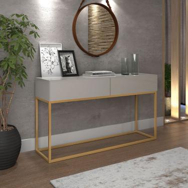 Imagem de Buffet Eros 2 Gavetas Estilo Industrial OffWhite com Dourado
