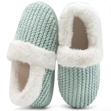 Imagem de WateLves Pantufas Femininas Com Espuma De Memória Felpuda, Fechadas, Forradas Com Lã Coral, Sapatos Para Casa, Para Ambientes Internos E Externos (Verde, 36/37)