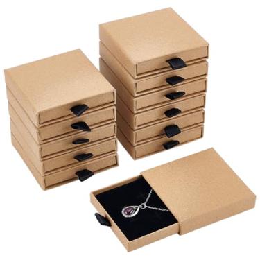 Imagem de BENECREAT 10 caixas de joias de papelão com gavetas, caixas de presente de joias Kraft, caixa de joias para mulheres, para anel, brincos, pulseiras, colares, joias, presente, 8 x 8 x 0,73 cm
