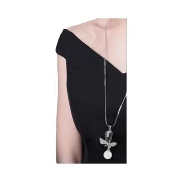 Imagem de Moda preto rosa flor longo colar camisola corrente de metal cristal pi