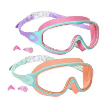Imagem de Pegciuho 2pcs Kids Goggles Pool Goggles Gifts Presentes leves larga com máscara de óculos de natação à prova de vazamento da orelha, Rosa E Laranja