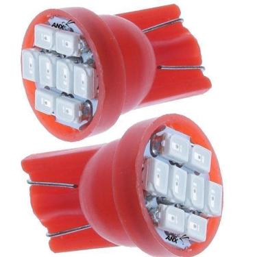 Imagem de Par Lâmpada Led Pingo T10 8 Leds 12V Vermelho