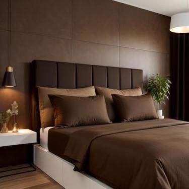 Imagem de Cabeceira Estofada Modular Cama Casal King 2,00mX45cm Módulos Adesivos (Marrom)