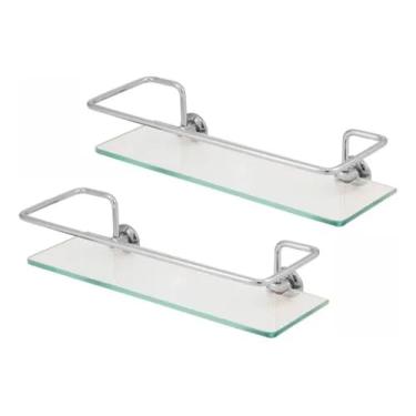 Imagem de Prateleira de Vidro para Banheiro, 30 cm, Kit com 2 Peças, Suporte Cromado