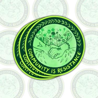 Imagem de 3 adesivos Community is Resistance – Decalque de vinil de justiça social à prova d'água para laptop, garrafa de água, caderno, carro – adesivos liberais para ativistas, feministas, direitos humanos