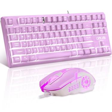 Imagem de CHONCHOW Combo de teclado e mouse de LED, teclado com 87 teclas mecânicas antighosting com luz de fundo com teclas multimídia para Windows, Mac Desktop/laptop/PC (roxo)