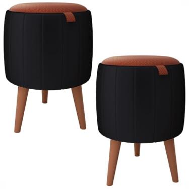 Imagem de Kit 2 Puff Redondo Sala Quarto Detalhe em Couro Puffe Banqueta Retro Suporta 120Kg(PRETO SUEDE)