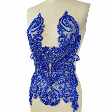 Imagem de Aplique de strass feito à mão com cristais brilhantes e aplique de diamante para vestidos de formatura, vestido de casamento (azul)