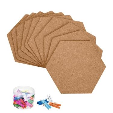 Imagem de Pacote com 10 peças autoadesivas para quadro de cortiça Mini quadro de avisos de parede com 50 pinos multicoloridos, Marrom, Maximum Size：11.7inch
