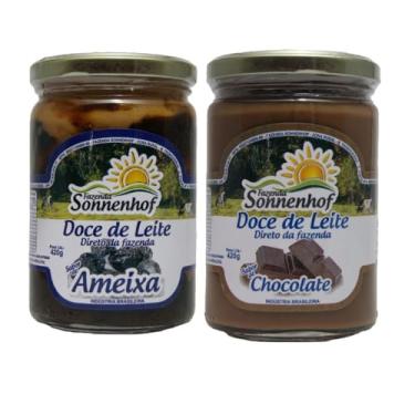 Imagem de Doce de Leite Cremoso Pastoso - 1 com Ameixa + 1 com Chocolate 420g cada - Fazenda Sonnenhof
