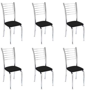 Imagem de Conjunto 6 Cadeiras Cromadas Para Cozinha Kiara-corino Preto