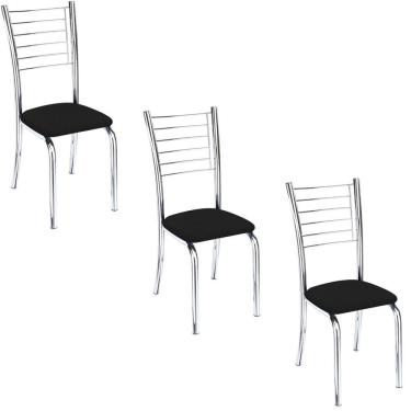 Imagem de Conjunto 3 Cadeiras Cromadas Para Cozinha Kiara-corino Preto