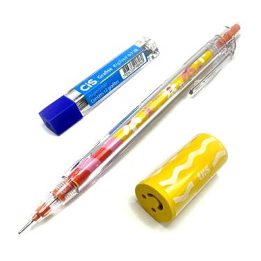 Imagem de Kit Escolar com 3 Itens – Lapiseira 0.7mm, Borracha e Grafite 0.7mm 2B (Amarelo com Laranja)