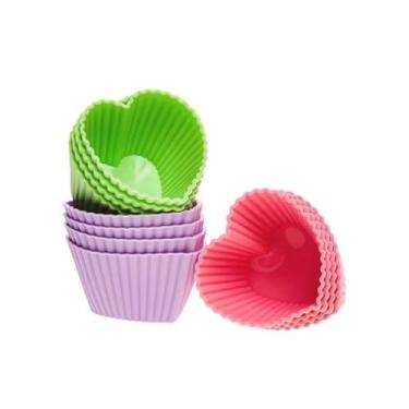 Imagem de Kit 12 Mini Formas Coração 5X3X2cm Silicone Mini Bolos Cupcake Pudim Gelatina Multicolorido Utensilio De Cozinha(KIT 2 EMBALAGENS (24 UNI))