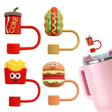 Imagem de Pacote com 4 tampas de cobertura de palha para copos Stanley Cup 30 e 1,134 g, 10 mm bonito protetor de palha de silicone acessórios de tampa para canudos reutilizáveis