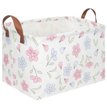 Imagem de FXOCSHE Cesto Retangular Para Flores Fxolcshe, Roupa Suja Infantil, Quarto De Bebê E Menina, Dobrável À Prova D'Água Armazenamento Organizador Roupas, Decoração Menina (Flores Azuis)
