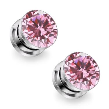 Imagem de Ruifan Calibres para orelhas ASTM F136 titânio pavimentado redondo transparente CZ único alargador parafuso túnel calibres brincos expansor de orelha kit alargadores alargadores piercings para