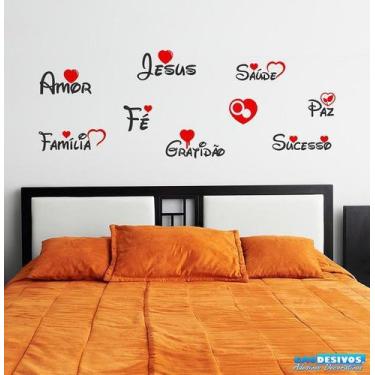 Imagem de Adesivo Decorativo de Parede Palavras Sucesso Jesus Corações Gratidão 