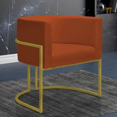 Imagem de Poltrona Reforçada Decorativa Sala Nayara Base Ferro Dourado Suede Terracota