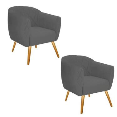 Imagem de Kit 02 Poltrona Cadeira Decorativa  Ludi Pés Palito Sala de Estar Rece