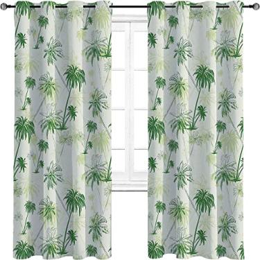 Imagem de Cortinas blackout Havaí para quarto - isolamento térmico, economia de energia e redução de ruído, para quarto, jardim de infância, sala de estar, L 213 x C 274 cm verde floresta verde pálido