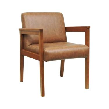 Imagem de Poltrona Veneza Estrutura em Madeira Maciça Assento e Encosto Estofado - Amêndoa - Assento Estofado Corano Marrom Mescla