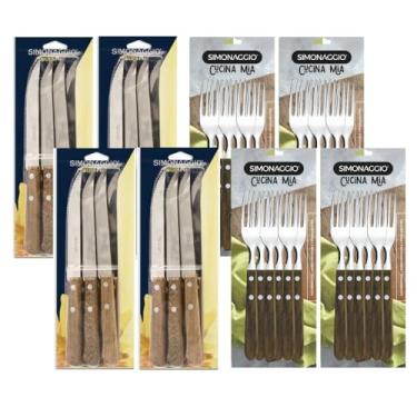 Imagem de Kit 24 Garfos e 24 Facas Cabo Madeira Cucina Mia (Madeira)