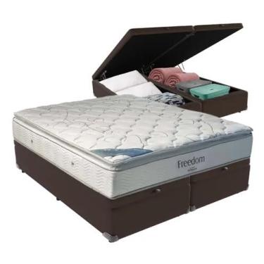 Imagem de Cama Box Báu Casal Bipartido Suede Marrom + Colchão de Molas Ensacadas Freedom - Estrutura Reforçada - Imperium do Sono