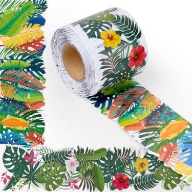 Imagem de FOFOGANG Borda de quadro de avisos de 22 m, planta verde, corte tropical, laminado, impressão frente e verso, folhas de palmeira, volta às aulas, papel de acabamento para decoração de sala de aula