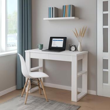 Imagem de Escrivaninha Office Premium 100% Mdf Escritório 2 Gavetas Cor Carvalho Oro (Branco)