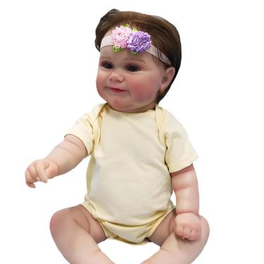 Imagem de WKMRH Bebe Reborn Menina, Bebê Reborn Silicone de Boneca,Pintura Silicone Olhos Castanhos 48cm boneca infantil