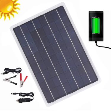 Imagem de Cffuvros Carregador de Painel Solar de 12V, Carregamento Com Eficiência de 3 Estágios, Indicador de LED, Carregamento Automático, Carregador Solar Portátil para Automóvel, Barco (20w)