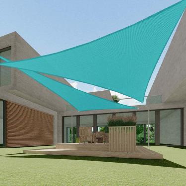 Imagem de ECOOPTS 20'X20'X20' Guarda-Sol Em Hdpe Triângulo Para Pátio Externo, Cobertura De Pérgola Com Tecido Anti-Bloqueio, 95% Resistente A Uv (Turquesa)