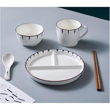 Imagem de Conjunto De Talheres De Travessas, Prato De Compartimento Adulto Conjunto De Talheres De 6 Peças Com Tigela E Caneca Prato De Jantar De Cerâmica De Controle De Porç, 8inch Plate Set-a