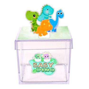 Imagem de Kit 15 Dino Baby Caixinhas Acrílicas Decorativas, 5x5 cm, Caixas para Lembrancinhas