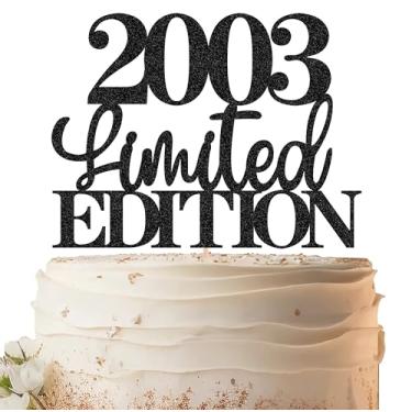 Imagem de EONNCNT Limited EDITION 2003 Cake Topper - Suprimentos de decoração de bolo de festa de 22 anos com glitter preto, decoração de bolo para festa de 22 anos, adereços de cabine de fotos para festa de 22