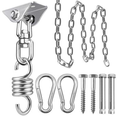Imagem de weiatas Kit de ferragens para pendurar cadeira de rede com corrente e mola, gancho de balanço de varanda resistente, ganchos de teto giratórios 360 para saco de pancadas, academia (parafuso)