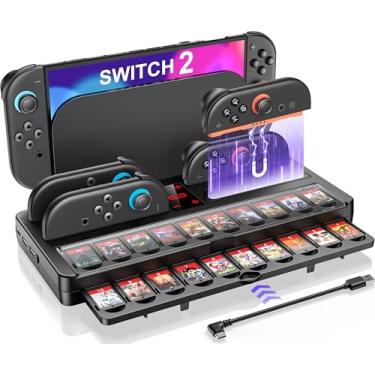 Imagem de Switch 2 Organizer Station & Charging Station for Nintendo Joy con 2 (2025), Switch 2 Joy Cons Controller Charging Dock with Storage Base, 20 Game Card Slots, Indicators & Charging Sync USB Port