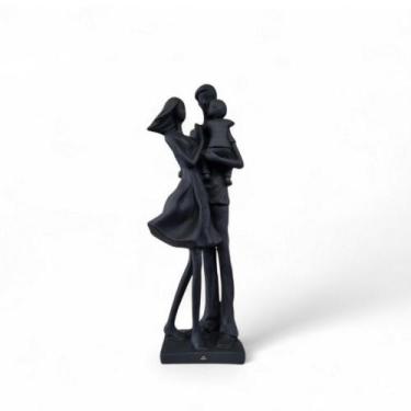 Imagem de Imagem Família Amor Casal com Filho 31cm em Gesso Preto Fosco Estilo M